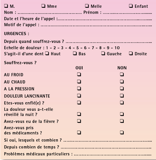 La fiche d’appel pour les urgences